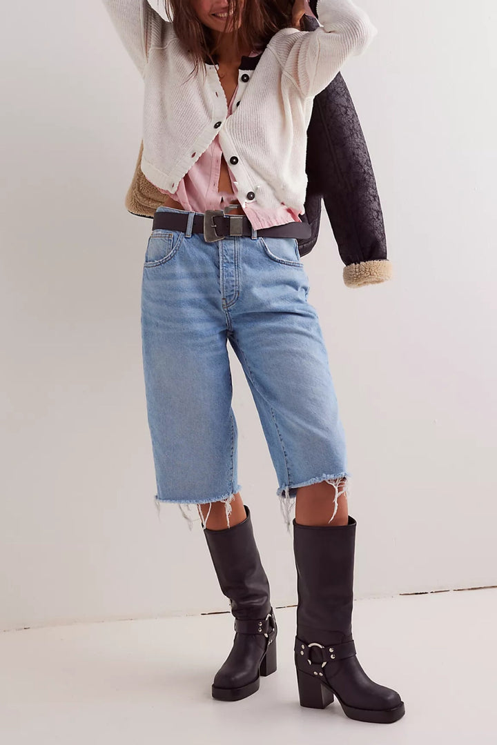 Women's Contrast Color Round Neck Knitwear Single Row Button Coat