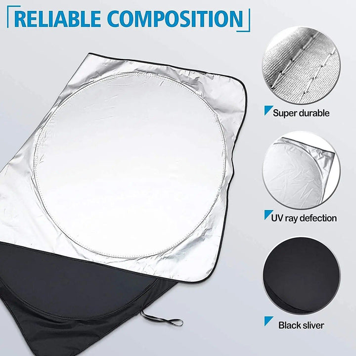 Compact Silver-Coated Car Sunshade – UV Heat Shield & Windscreen Protector