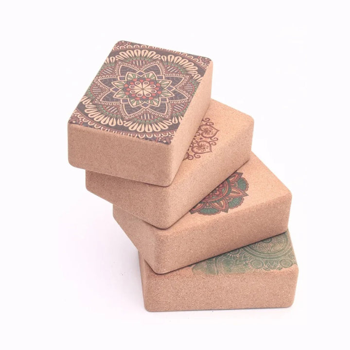 Cork Yoga Block with Bohemian Style Print for Stretching, Pilates & Dance