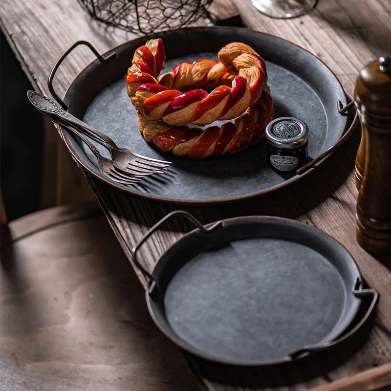 European Retro Wrought Metal Plate with Handles