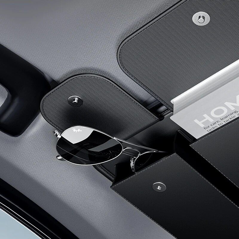 Leather Car Sun Visor Multi-Pocket Organizer for Sunglasses, Cards & More