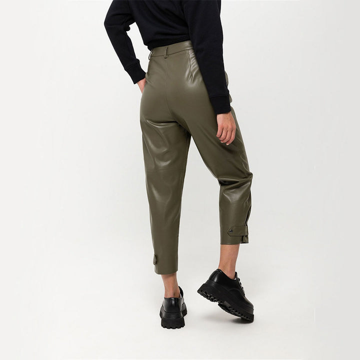 Fashion High-waist Slim-fit PU Leather Cropped Trousers