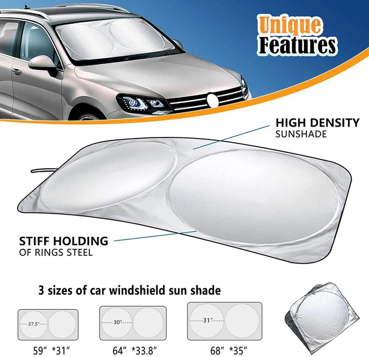 Compact Silver-Coated Car Sunshade – UV Heat Shield & Windscreen Protector