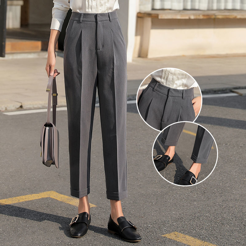 Nine-point High-waisted Black Slim Pleated Cigarette Tube Radish Slacks