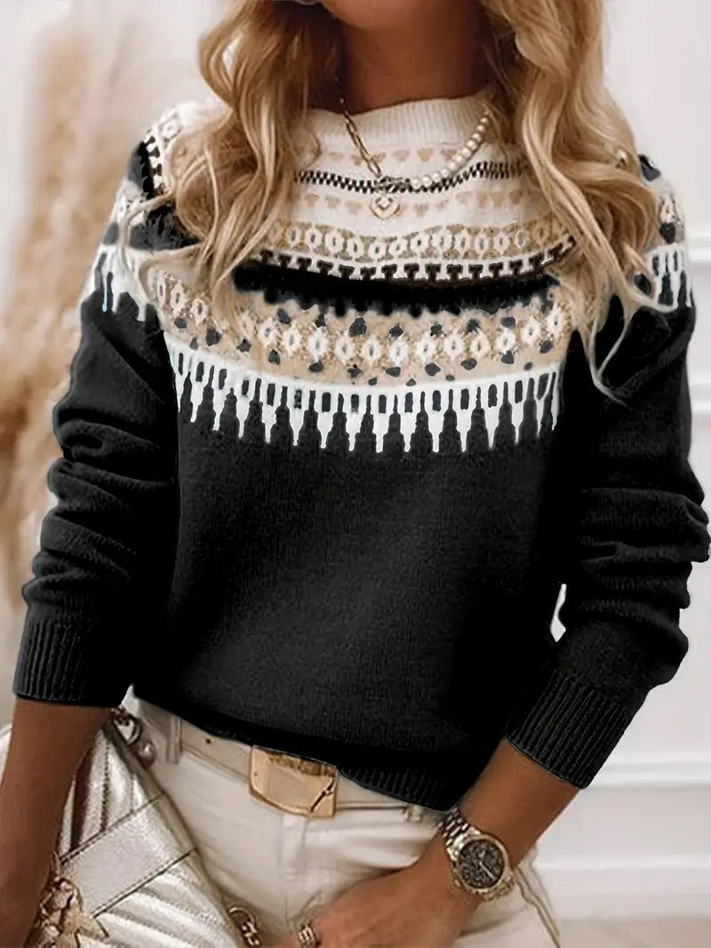Women's Round Neck Multicolor Loose Fashion Pullover Sweater