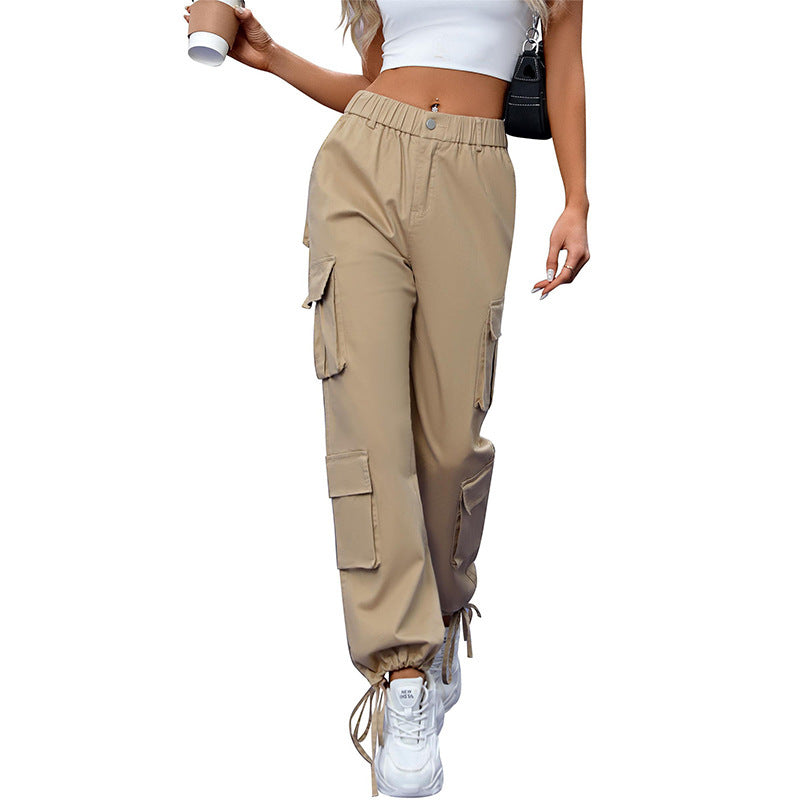 Women's High Waist Pocket Loose Casual Working Pants Straight-leg Pants