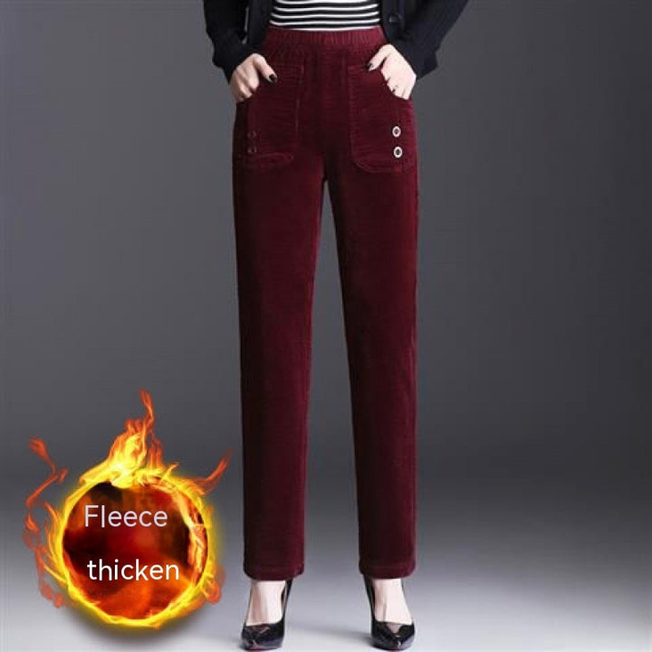 Polyester Straight-leg Pants Women's High Waist Spring And Autumn Thickening Needlecord