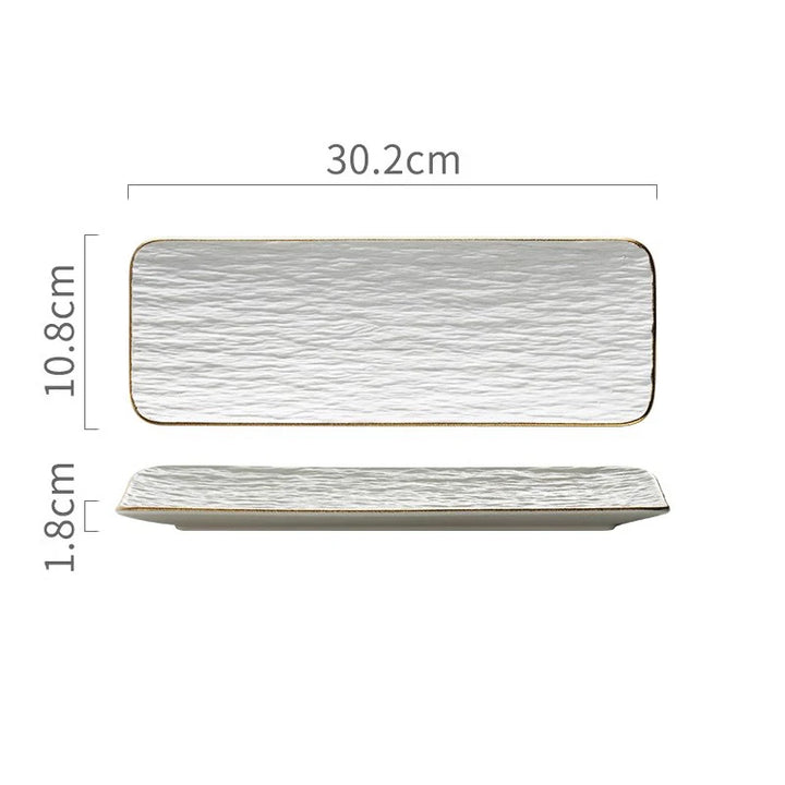 12-Inch Rectangular Black and White Ceramic Plate