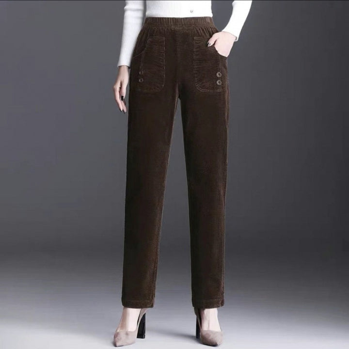 Polyester Straight-leg Pants Women's High Waist Spring And Autumn Thickening Needlecord