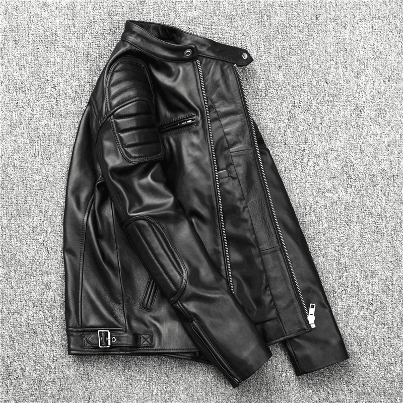 Men'S Motorcycle Stand-Collar Slim Short Youth Leather Jacket - MRSLM