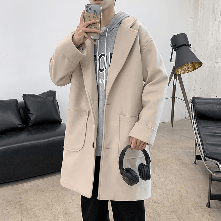 Fashion Men'S Mid-Length Thick Woolen Coat - MRSLM