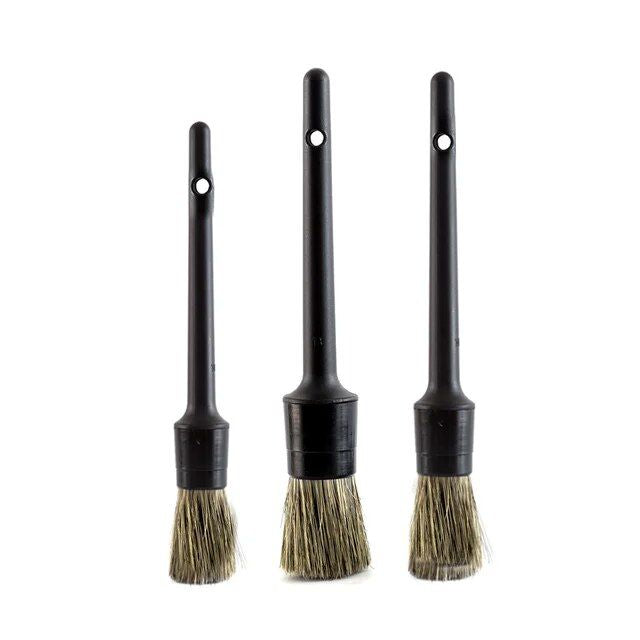 3-Piece Natural Boar Hair Car Detailing Brush Set: Soft Bristle for Wheel & Tire Cleaning
