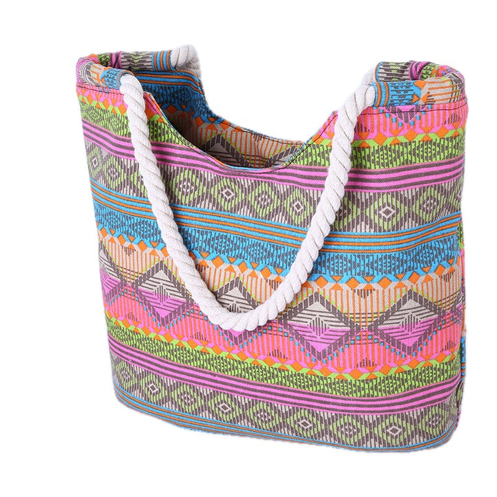 Striped Canvas Beach Shoulder Bag