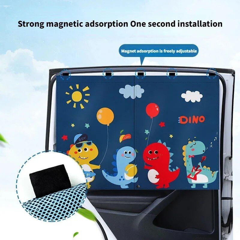 Universal Magnetic Car Side Gear Sunshade - Cartoon Curtain for Children's Sun Protection and Heat Insulation