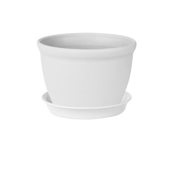 Round Ceramic Style Indoor Plant Pot with Tray