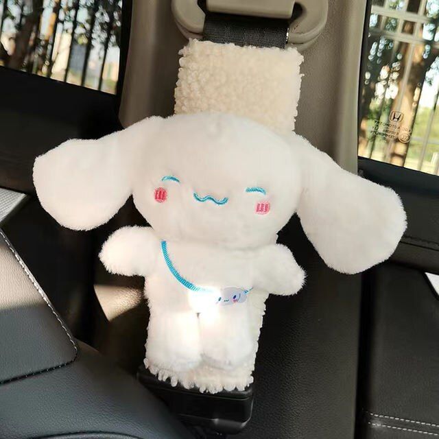 Plush Rabbit Car Seat Belt Decor with Shoulder Protector & Headrest Drawer