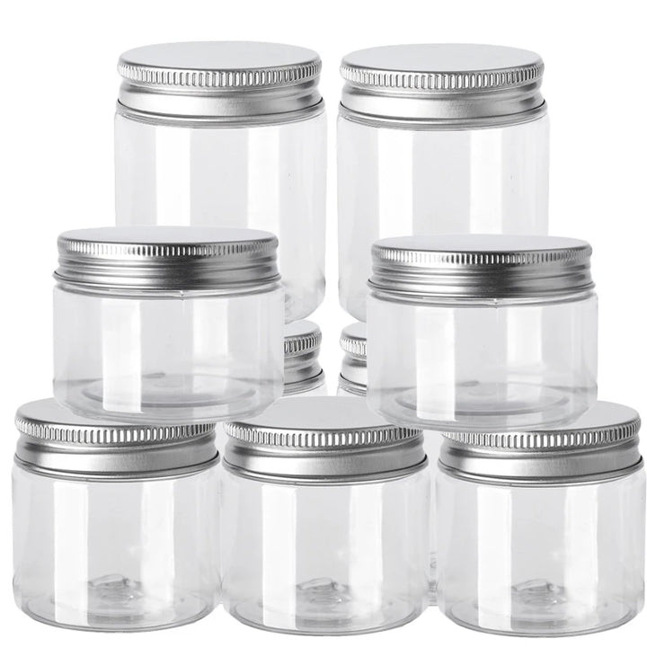 10Pcs Clear Plastic Storage Jars with Aluminum Lids