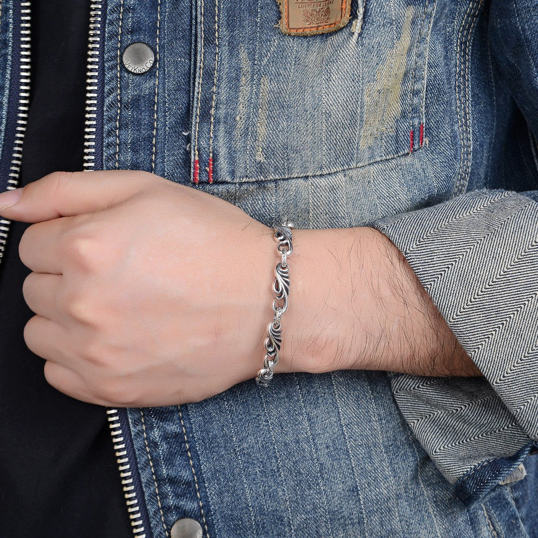 New Vine Flower Silver Bracelet Men's Bracelet