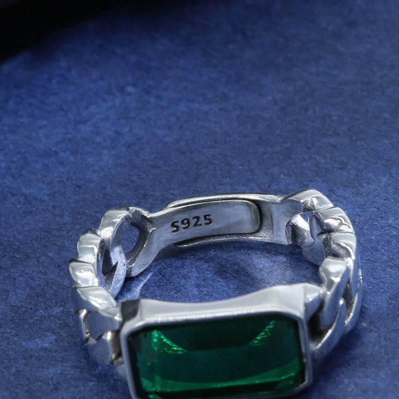 925 Silver Synthetic Zircon Emerald Ring