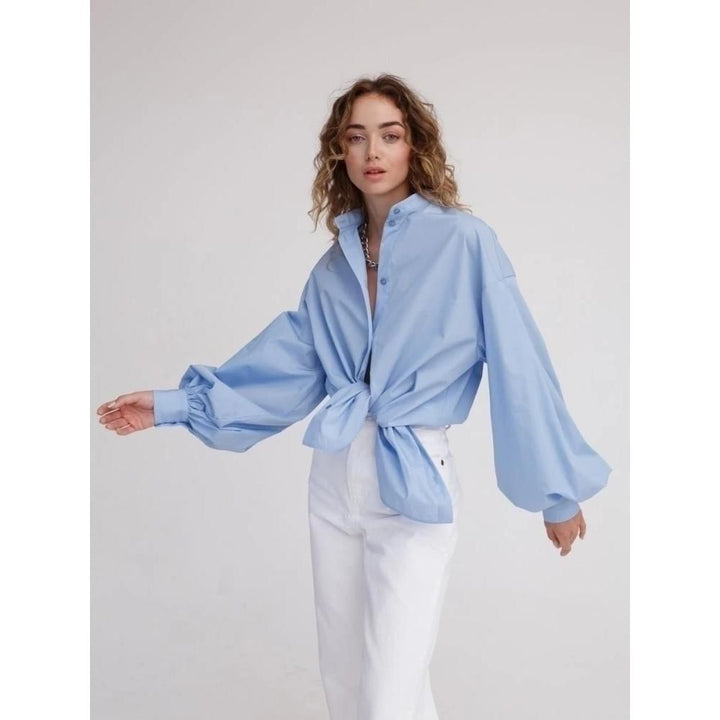 Women's Elegant Cotton Lantern Sleeve Blouse