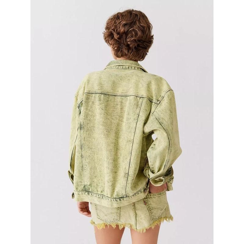 Y2K Retro Green Denim Bomber Jacket
