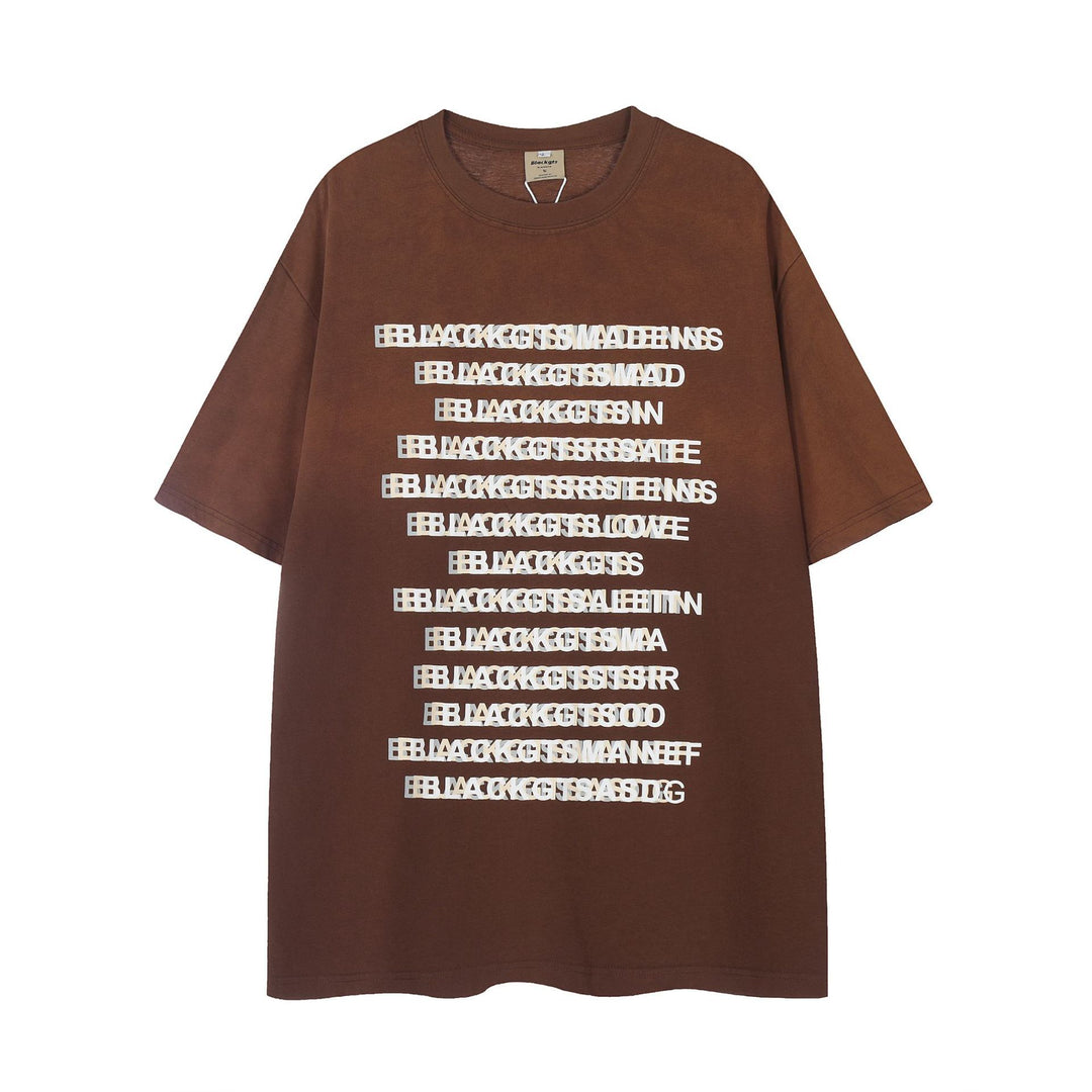 Letter Gradient Washed Old Cotton Short-sleeved T-shirt