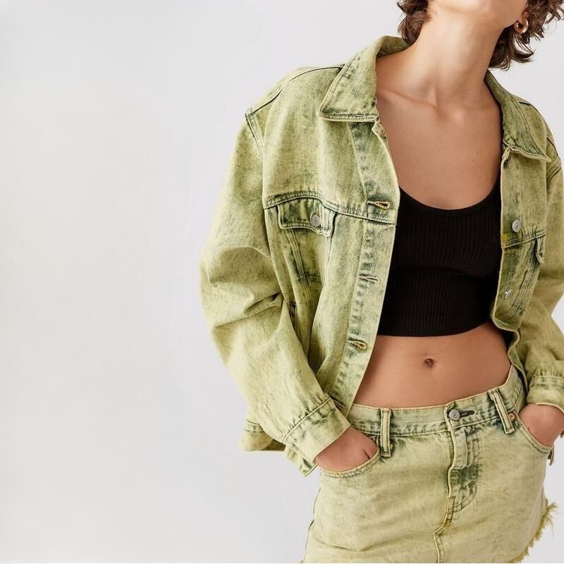 Y2K Retro Green Denim Bomber Jacket