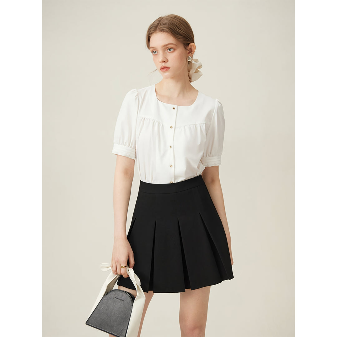 White French Square Collar Shirt with Puff Sleeve