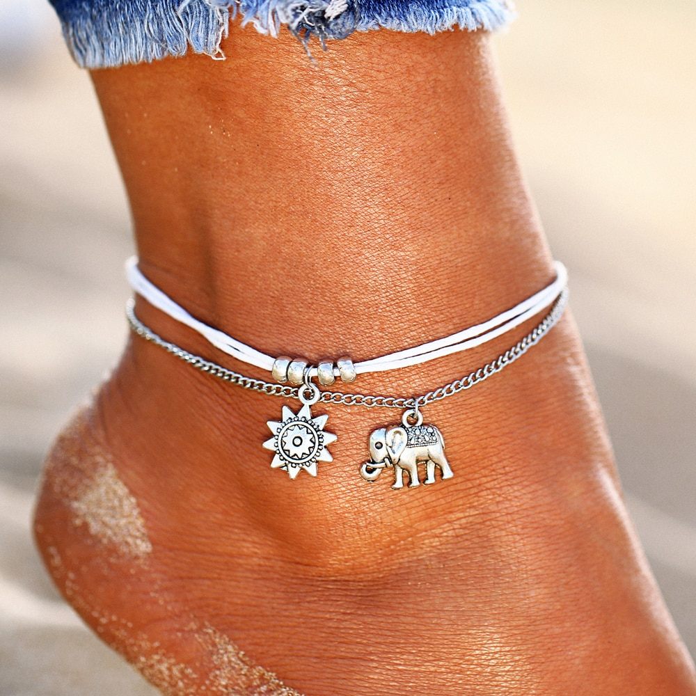 Bohemian Star Elephant Double Layer Anklet for Women