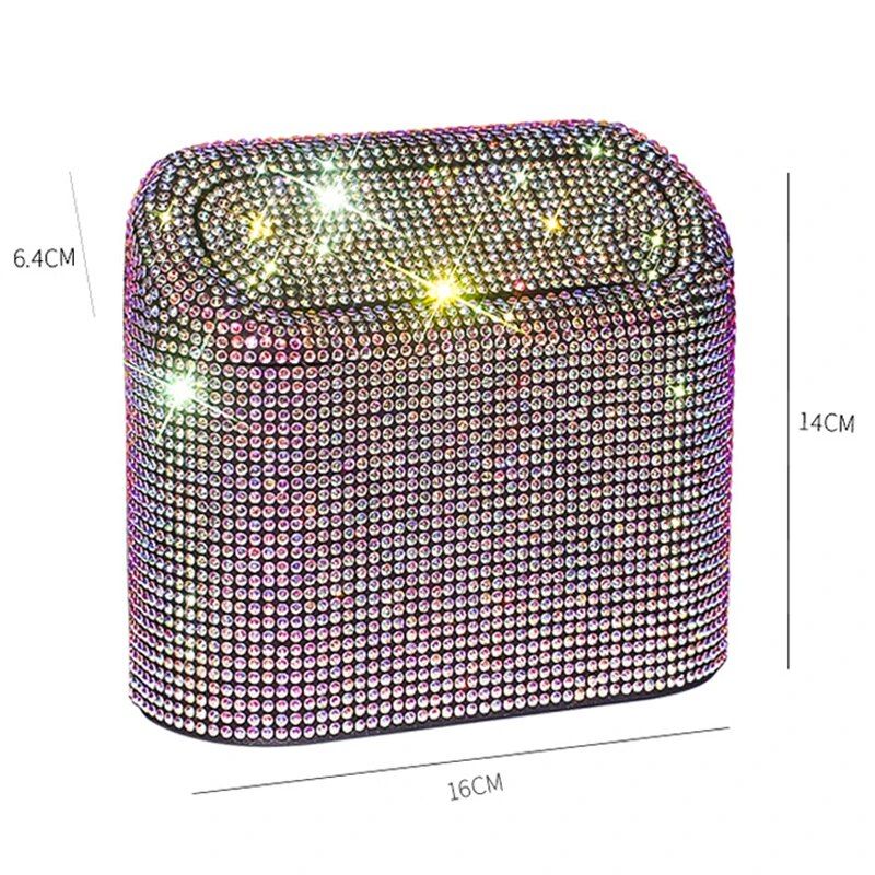 Luxurious Rhinestone Car Trash Bin - Pressing Type Square Storage Bucket