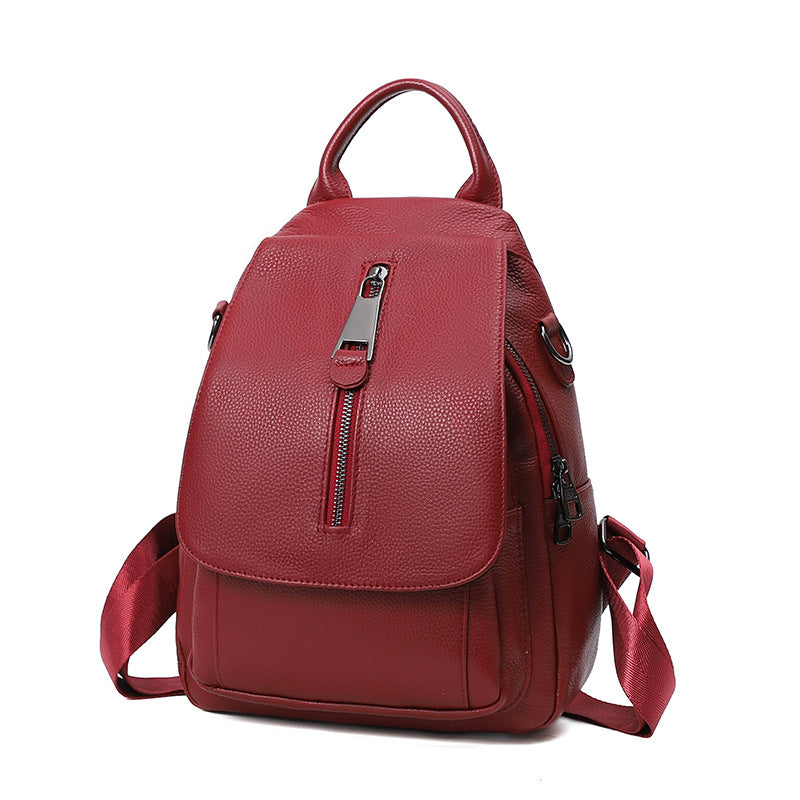 Anti Theft Leather Travel Women's Multi-layer Backpack