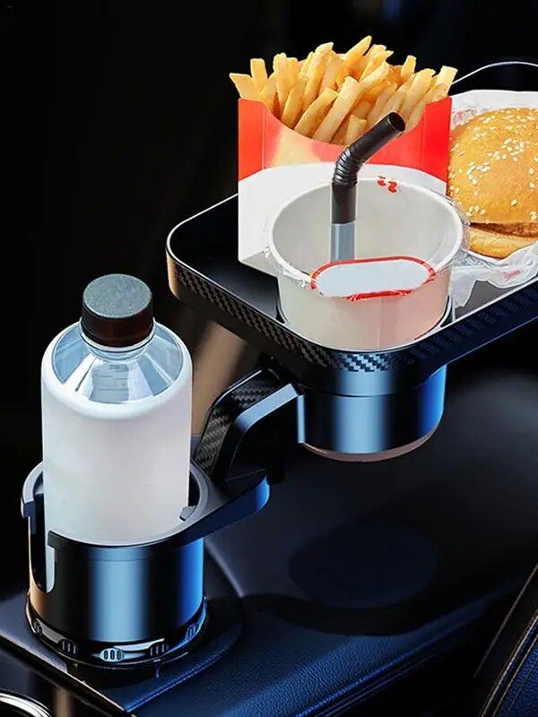 Adjustable Car Cup Holder Tray with Phone Slot and Lap Table