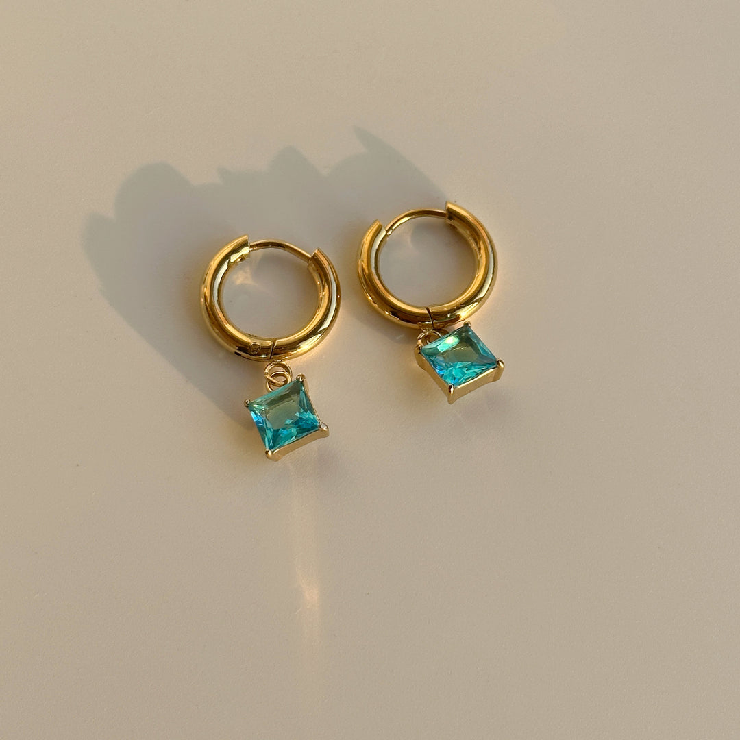 Temperament Square Pendant Zircon Earrings Titanium Steel Plating 18k Gold