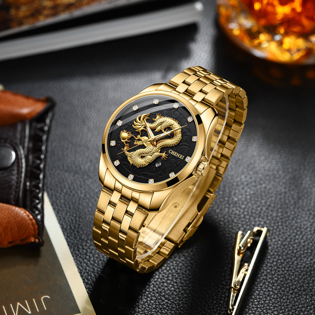 Dragon Totem Embossed Calendar Waterproof Men's Watch Dawn Chinese Style Watch Steel Belt Cross-border Hot