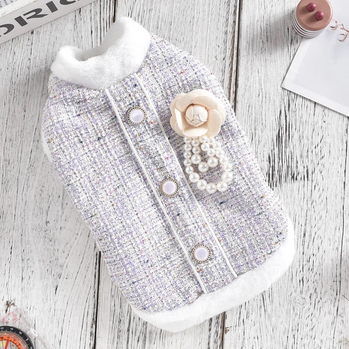 Luxury Dachshund Winter Coat with Pearl Design and Fur Collar