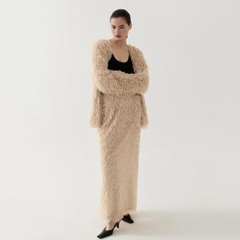 Elegant Long Sleeve Top and High-Waist Skirt Set