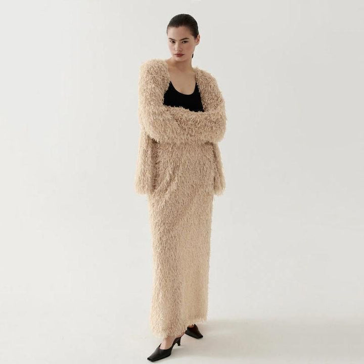Elegant Long Sleeve Top and High-Waist Skirt Set