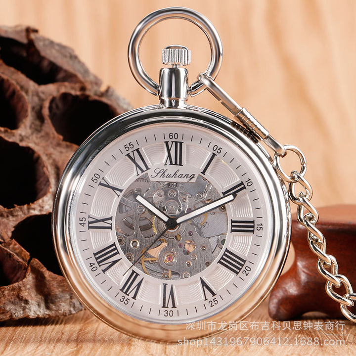 Creative Straight Plate Without Cover Roman Literal Automatic Mechanical Pocket Watch