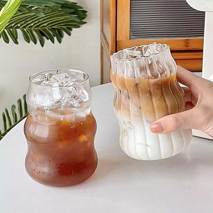 High Borosilicate Glass Coffee & Drink Cup - Wave Design Multi-Use Tumbler