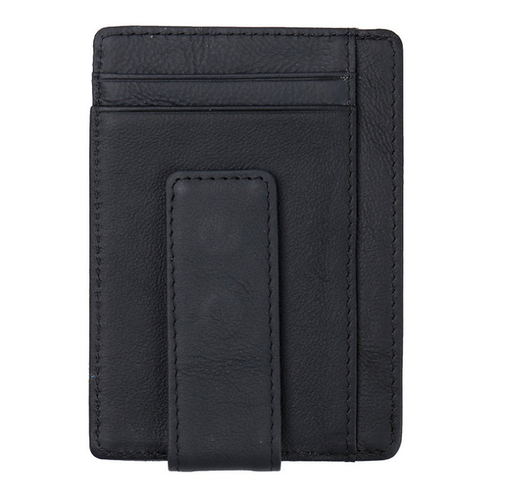 Fashion Men Magnet Money Clip Thin Credit Card Holder Genuine Leather Front RFID Pocket Wallet Blocking