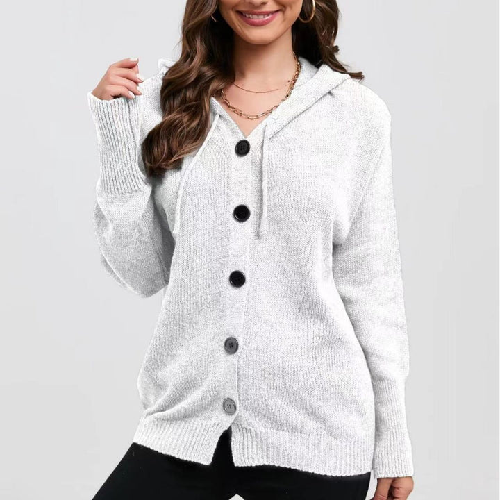 Women's Fashion Solid Color Hooded Single-breasted Sweater