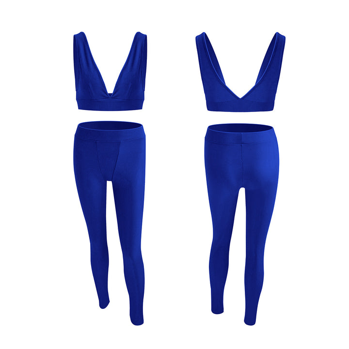 Women's V-neck Sports Yoga Cotton Solid Color Two-piece Set