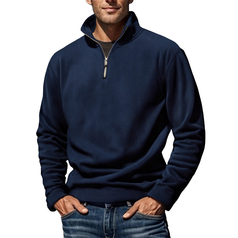 Men's Polar Fleece Top Pure Color Simple Casual Stand Collar Pullover Sweater