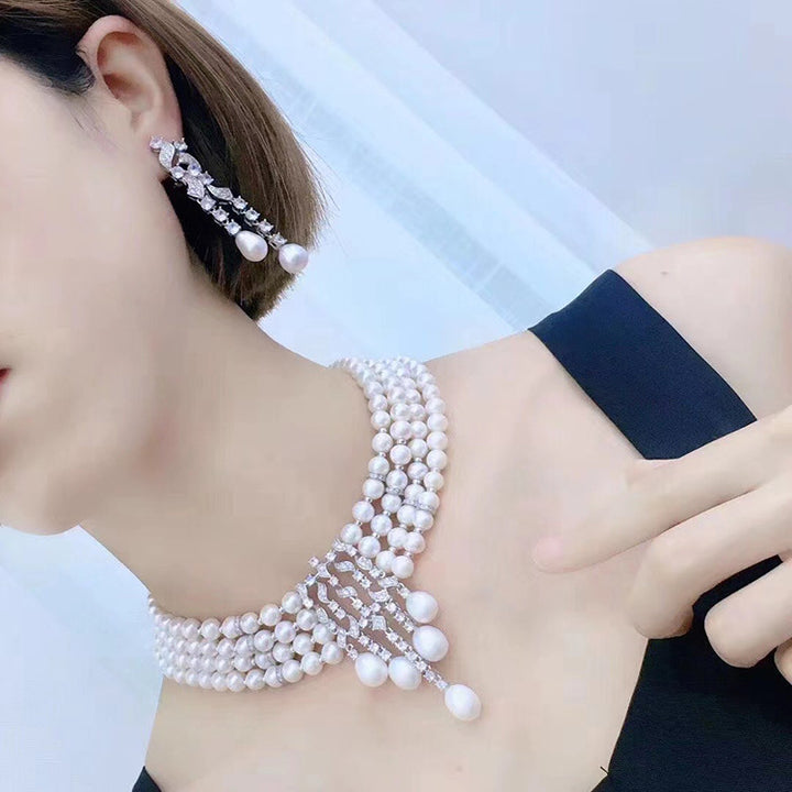 Four-layer Clavicle Chain Necklace Ins Cold Style High-grade Buckle Stitching Freshwater Pearl Sweater