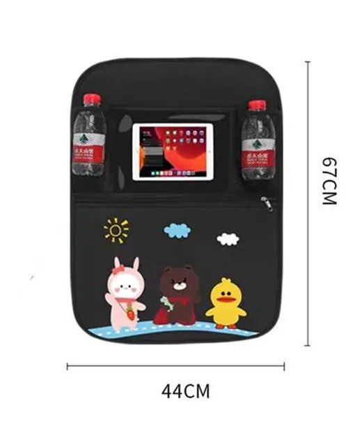 Cartoon Car Seat Back Protector with Storage for Children