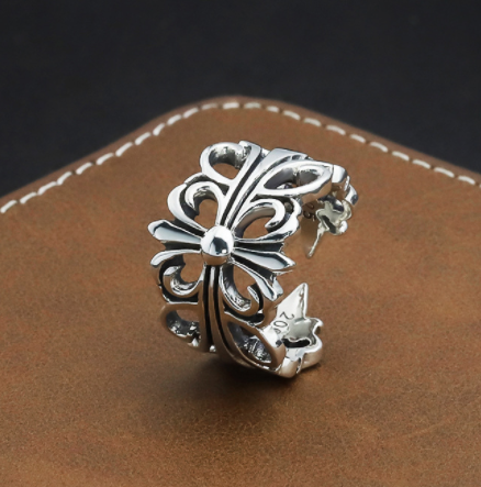 S925 Sterling Silver Cross Flower Ring