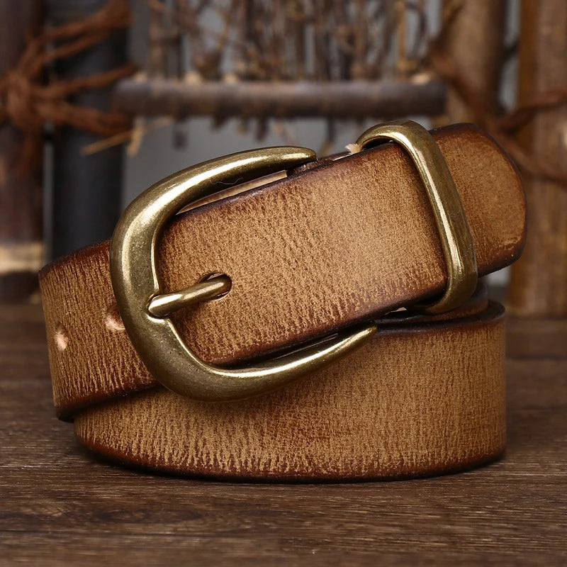 Unisex 3.3cm Genuine Leather Vintage Belt