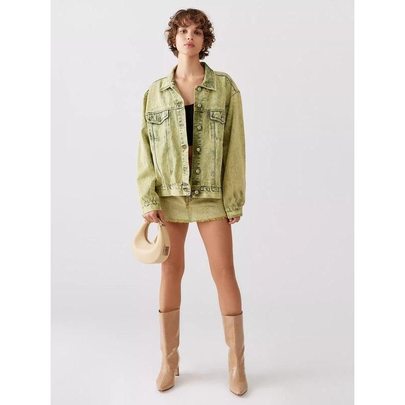 Y2K Retro Green Denim Bomber Jacket