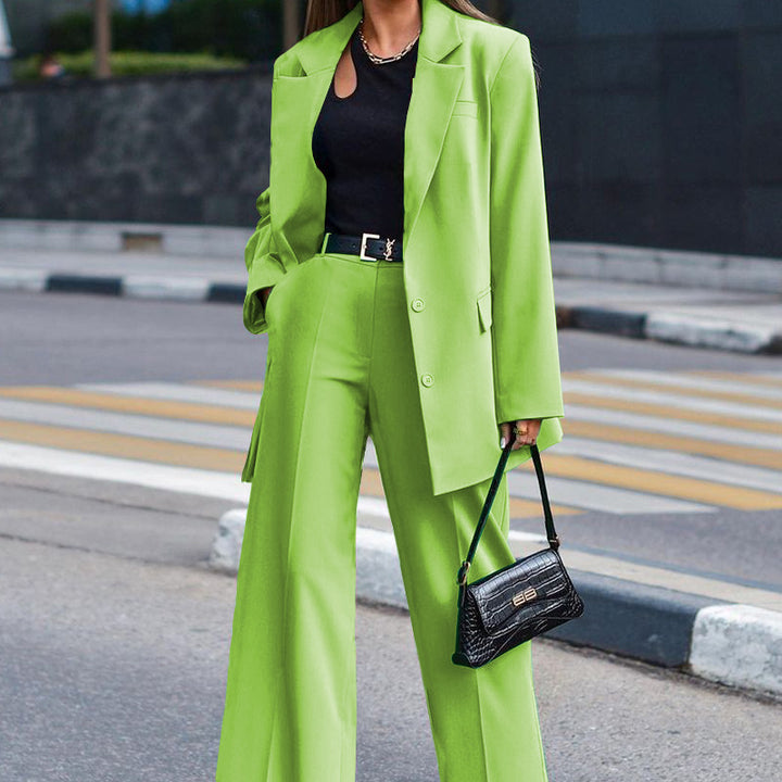 Autumn And Winter New Solid Color Long-sleeved Women's Casual Suit Two-piece Suit