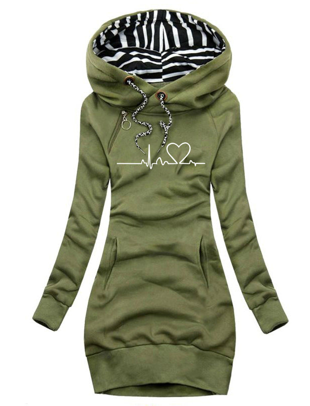 Heart Print Long Clothes Women Hoodie Sweatshirt Pullover Tops